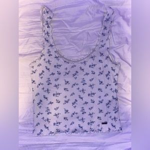 Hollister tank top, size: s, color: white with blue flowers